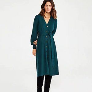 Ann Taylor Teal Button Front Sweater Dress